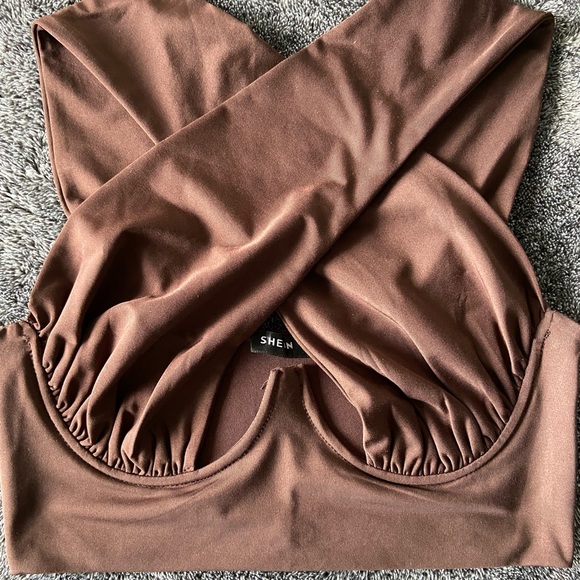 brown shein cross neck top - Picture 2 of 4